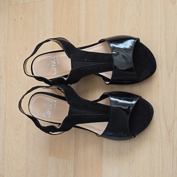 Caprice On Air Black Leather Block Heels Sabndals Size 36 US 5.5 - Picture 3 of 11